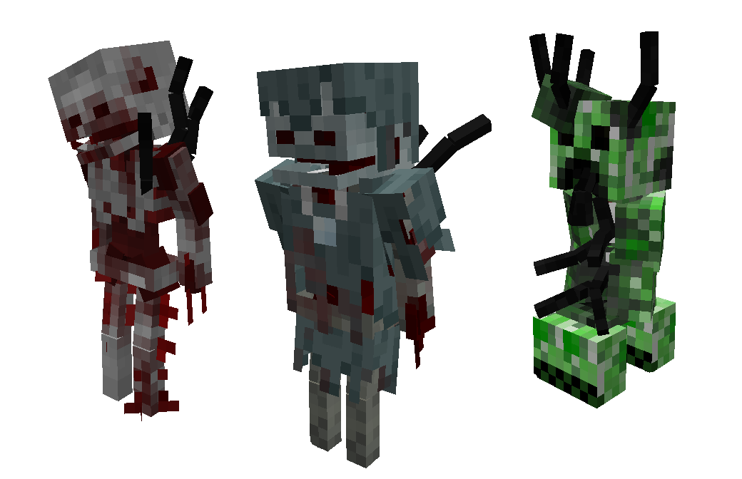 Захваченный скелет, зимогор и крипер